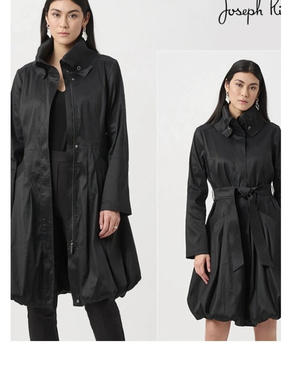 Joseph Ribkoff Black Trench Coat with Self-Tie Belt - Picture 3 of 16